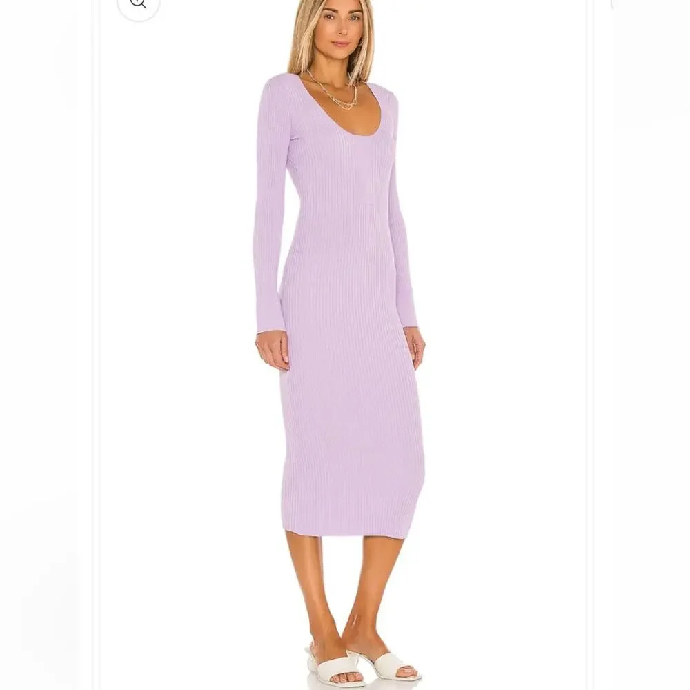 LPA Salvatore Dress in Lilac Ribbed Knit Midi size Medium